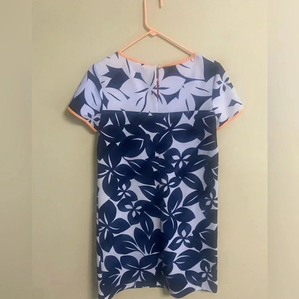 London Times Size 6 Blue Orange Floral Shift Casual Career Dress Ribbed